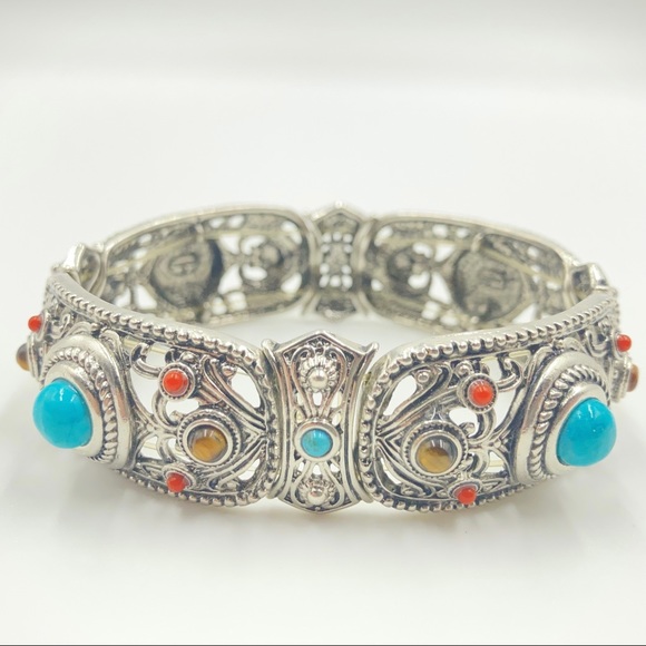 Graziano bracelet boho best western simulated turquoise tiger eye silver tone - Picture 7 of 14